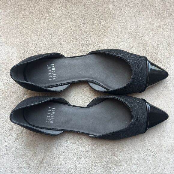 Stuart Weitzman Black Patent Leather Pointed Cap Toe D'Orsay Flat Shoes Women 6 - Picture 4 of 16